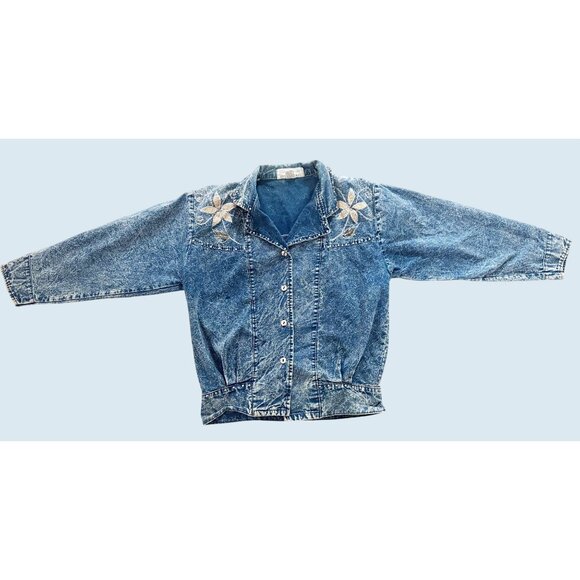 Vintage CITY SWINGERS Acid Washed Applique Jacket 80s / 90s Sz S - Picture 2 of 8